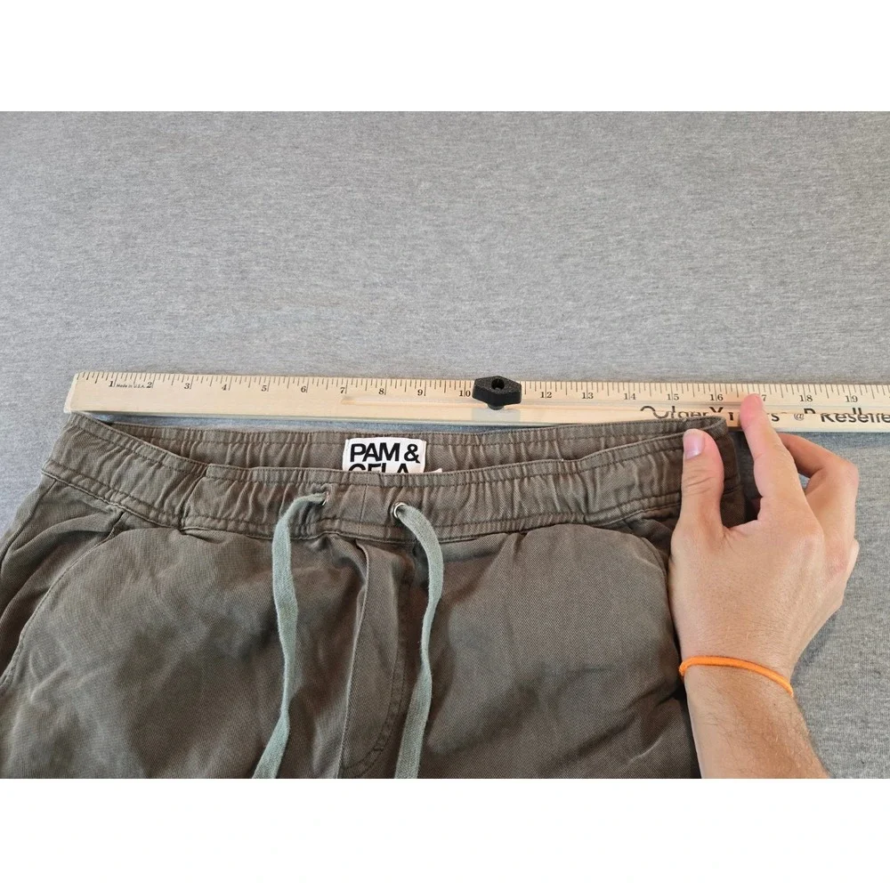 PAM & GELA Pants Womens P‎ Petite Army Green Lace Up Hem Joggers Stretch $225